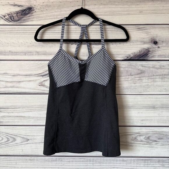 Athleta Heather Grey & White Striped Athletic Bra Tank Top - Picture 11 of 14